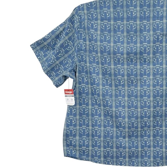 Wrangler Men's Cowboy Short Sleeve Button-up Cactus Print Blue Shirt Size 3XL NW - Picture 6 of 10